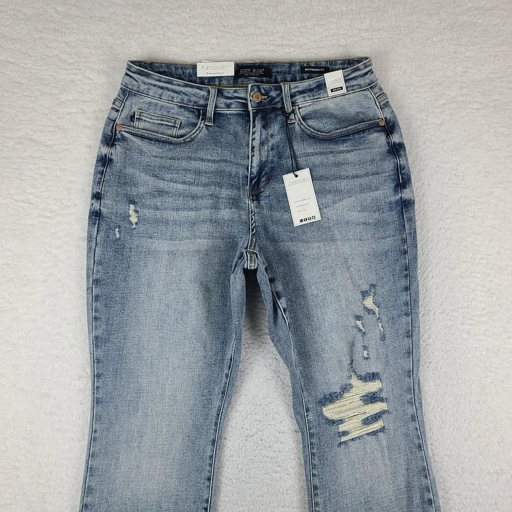 Judy Blue Jeans Womens 16W Blue Boyfriend Fit Distress Light Wash JB88605 NEW